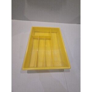 Vintage Mustard Yellow Plastic Celluloid Weave Silverware Drawer Organizer 14x11